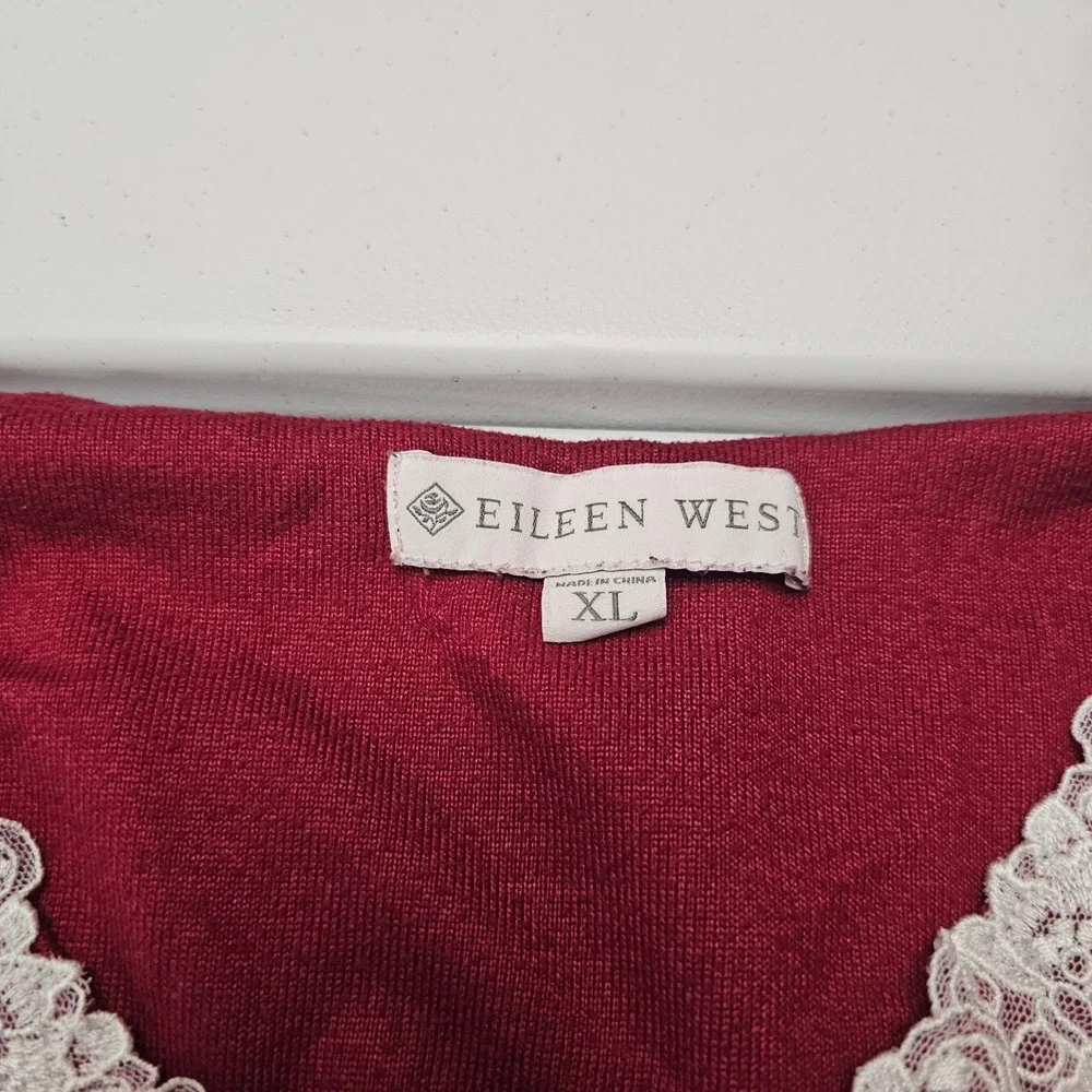 Eileen West Knit Nightgown XL Dark Red Lace Trim Romantic Cottagecore Holiday
